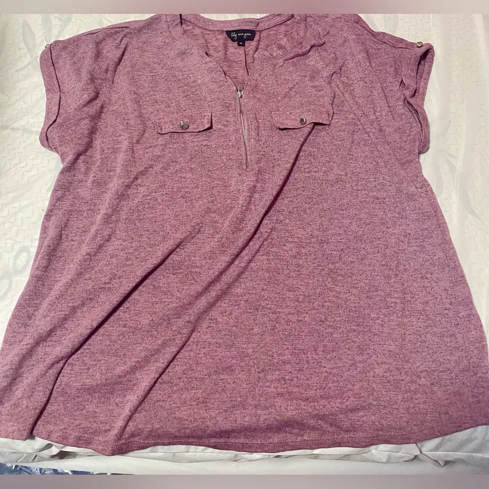 Casual Mauve Short Sleeve Top with Zipper - Lily Morgan 3XL - Picture 1 of 3